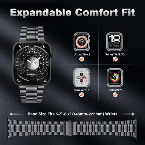 Compatible with Metal Apple Watch Bands for Men 46mm 45mm 49mm 44mm 42mm 41mm 40mm 38mm, Stainless Steel Strap for iWatch Bands for Men Series 10 9 8 7 6 5 SE Ultra 2 Black/Silver/Gold in Kuwait