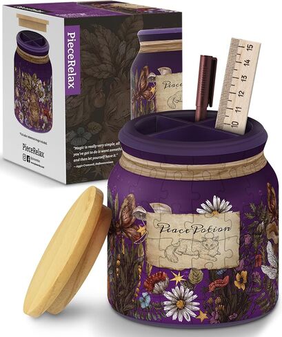 3D Puzzle Jar 64 Plastic Pieces for Adults - Witches Brew - Wooden Lid Container for Kitchen Dining Study Living Room No Glue Requied Small [BC1022] in Saudi Arabia