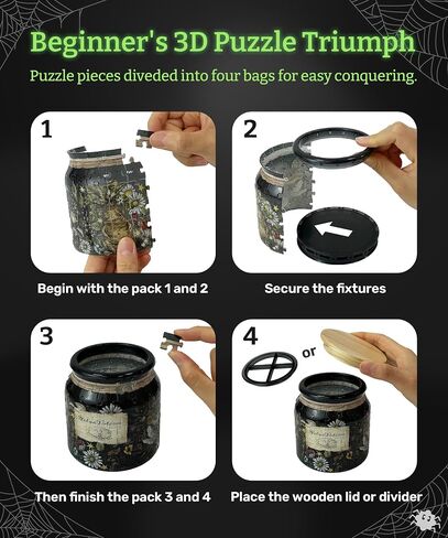 3D Puzzle Jar 64 Plastic Pieces for Adults - Witches Brew - Wooden Lid Container for Kitchen Dining Study Living Room No Glue Requied Small [BC1022] in Saudi Arabia