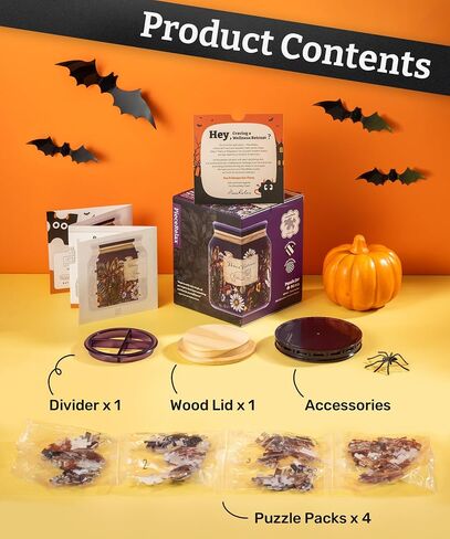 3D Puzzle Jar 64 Plastic Pieces for Adults - Witches Brew - Wooden Lid Container for Kitchen Dining Study Living Room No Glue Requied Small [BC1022] in Saudi Arabia