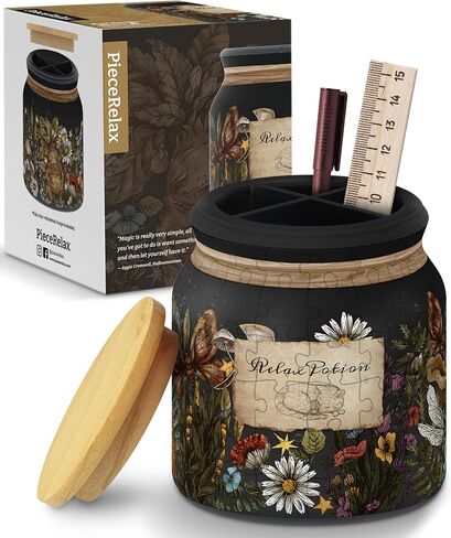 3D Puzzle Jar 64 Plastic Pieces for Adults - Witches Brew - Wooden Lid Container for Kitchen Dining Study Living Room No Glue Requied Small [BC1022] in Saudi Arabia