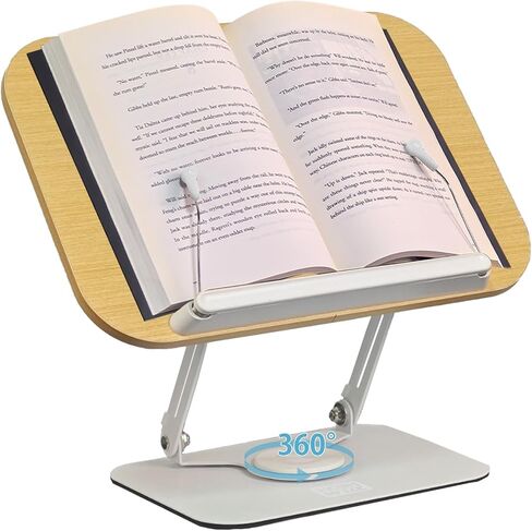 HCSH & Will Book Stand for Reading Book حامل الكتب القابل للتعديل مع 360 درجة قاعدة سطح المكتب قابلة للطي قابلة للطي لكتاب الطبخ ، الموسيقى ورقة ، كمبيوتر محمول ، وصفة ، كتاب مدرسي (لون الخشب الداكن) in Saudi Arabia