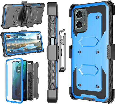 Njjex for Moto G 5G 2024 Case, for Motorola Moto G 5G 2024 Phone Holster Case, [Nbeck] Shockproof Heavy Duty Built-in Screen Protector Rugged Swivel Belt Clip Holster Kickstand Hard Cover [Black] in Kuwait