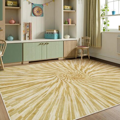 سجادة Wonnitar مجردة دوامة 9x12، سجاد منطقة قابل للغسل في الغسالة، سجادة غرفة معيشة كبيرة، سجادة منطقة هندسية حديثة غير قابلة للتساقط، سجاد جمالي لغرفة النوم وغرفة الطعام (أصفر/ذهبي، 9 × 12) in Kuwait