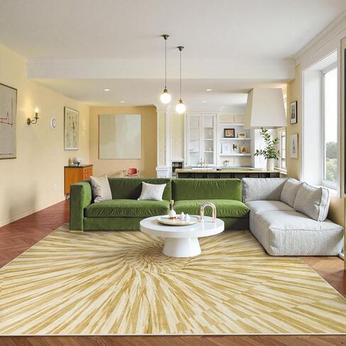 سجادة Wonnitar مجردة دوامة 9x12، سجاد منطقة قابل للغسل في الغسالة، سجادة غرفة معيشة كبيرة، سجادة منطقة هندسية حديثة غير قابلة للتساقط، سجاد جمالي لغرفة النوم وغرفة الطعام (أصفر/ذهبي، 9 × 12) in Kuwait