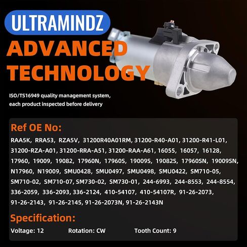 17844N Starter for Honda CRV 2002 2003 2004 2005 2006 L4 2.4L 31200-PPA-A04 31200-PPA-505 31200-PPA-A01 31200-PPA-A02 31200-PPA-A03 PPA3M 410-54104 410-54104R 336-1955 SM-61206 SMU0416 in Kuwait