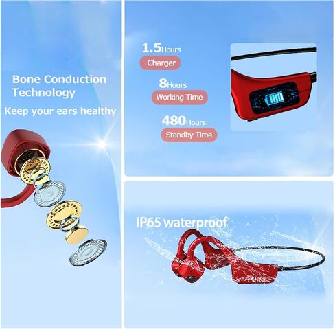 Bone Conduction Headphones Bluetooth Wireless headsets for iPhone Open Ear Headphones Built in mic Waterproof Lightweight Multi Devices Connection for Sports Workouts Fitness in Kuwait