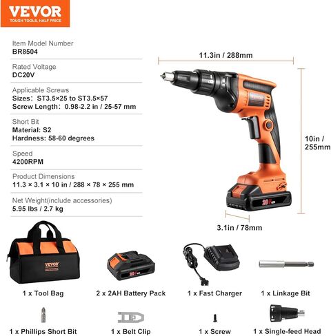 VEVOR Cordless Screwdriver,4V 7Nm Electric Screwdriver Rechargeable Set with 12 Accessory Kit and Charging Cable,Screw Gun with 20+1 Torque Setting & Twistable Handle for Home DIY. in Kuwait