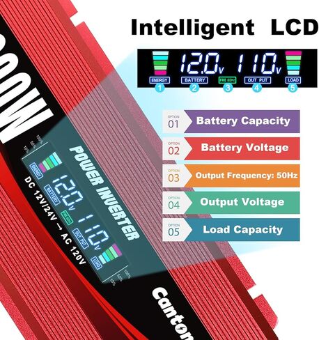 1000W/2000W (ذروة) عاكس قوة السيارة DC 12V/24V إلى 110 فولت AC مع عرض LCD منافذ AC Dual in Kuwait