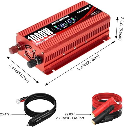 1000W/2000W (ذروة) عاكس قوة السيارة DC 12V/24V إلى 110 فولت AC مع عرض LCD منافذ AC Dual in Kuwait