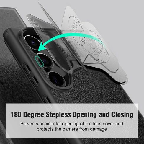 Nillkin for Samsung Galaxy S25 Ultra Wallet Case مع غطاء الكاميرا ، [حماية العدسة] Premium Leather Slim Slim Slichproof Hard Cover Flip Flip Flip for Galaxy S25 Ultra 6.8 '' Black in Kuwait
