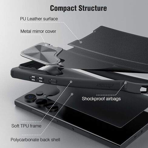 Nillkin for Samsung Galaxy S25 Ultra Wallet Case مع غطاء الكاميرا ، [حماية العدسة] Premium Leather Slim Slim Slichproof Hard Cover Flip Flip Flip for Galaxy S25 Ultra 6.8 '' Black in Kuwait