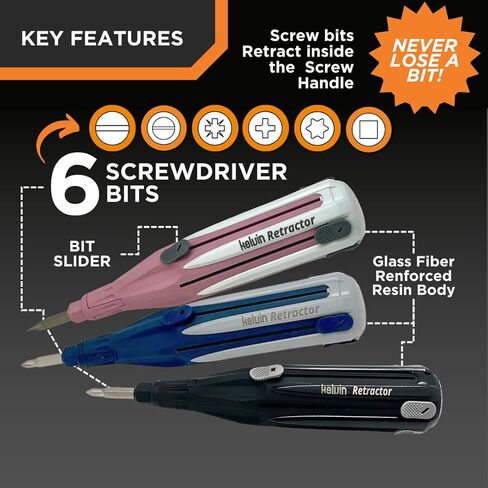 ضام أدوات Kelvin - مفك براغي الكل في واحد قابل للسحب، تغيير سريع لرأس فيليبس ومفك براغي برأس مسطح، مفك براغي مطور قابل للسحب، متين وخفيف الوزن - صنع في أمريكا الشمالية in Kuwait