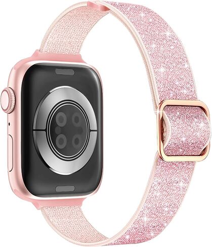 Wipalor Slim Sparkly Stretchy Band Fit Bling Bling Apple Watch Bands for Women 42mm 41mm 40mm 40mm 38mm ، Sport Sport Think Nylon Iwatch Bands for Glitter iPhone Watch Bands Series 10 9 8 7 6 5 4 3 2 1 Se-Black in Kuwait