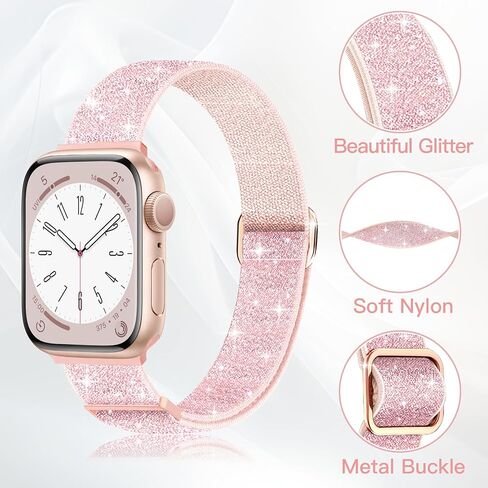 Wipalor Slim Sparkly Stretchy Band Fit Bling Bling Apple Watch Bands for Women 42mm 41mm 40mm 40mm 38mm ، Sport Sport Think Nylon Iwatch Bands for Glitter iPhone Watch Bands Series 10 9 8 7 6 5 4 3 2 1 Se-Black in Kuwait