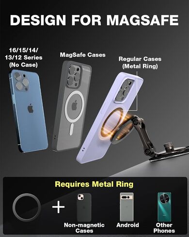Smolink Magnetic Car Phone Holder, for Magsafe Car Mount Never Drop, Universal 360°Pro Adjustable Car Phone Holder Mount for iPhone 16 Pro Max 15 14 13 Series All Phones, Grey in Kuwait