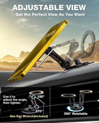 Smolink Magnetic Car Phone Holder, for Magsafe Car Mount Never Drop, Universal 360°Pro Adjustable Car Phone Holder Mount for iPhone 16 Pro Max 15 14 13 Series All Phones, Grey in Kuwait