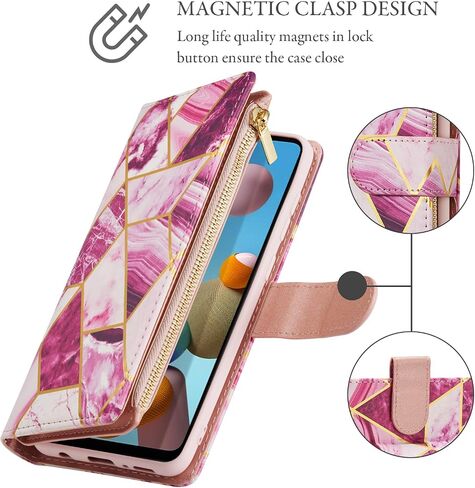 UEEBAI Wallet Case for Samsung Galaxy S25 Ultra 5G, PU Leather Case Magnetic Closure Handbag Zipper Pocket Case Kickstand Card Slots with Hand Strap Rose Flip Case for Women - Bling Rose Gold in Kuwait