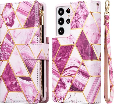 UEEBAI Wallet Case for Samsung Galaxy S25 Ultra 5G, PU Leather Case Magnetic Closure Handbag Zipper Pocket Case Kickstand Card Slots with Hand Strap Rose Flip Case for Women - Bling Rose Gold in Kuwait