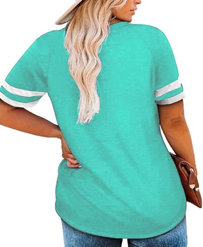 RITERA Women Plus Size Tops Summer Short Sleeve Crewround Neck Rgalan Colorblock Tunic Oversized Tshirt Oversized Casual Blouse Fashion Cute Shirts Loose Fit Henley Shirt Blue 3X 3XL 22W 24W in Saudi Arabia
