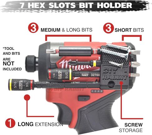 DIY Rabbit M12 Bit Holder for Milwaukee M12 Gen 3 Fuel Impact Drivers with 7 Magnetic 1/4 Hex Bit Set Organizer. Custom Made for Milwaukee Fuel 3453-20, Milwaukee Packout Tool Holder Accessories in Kuwait