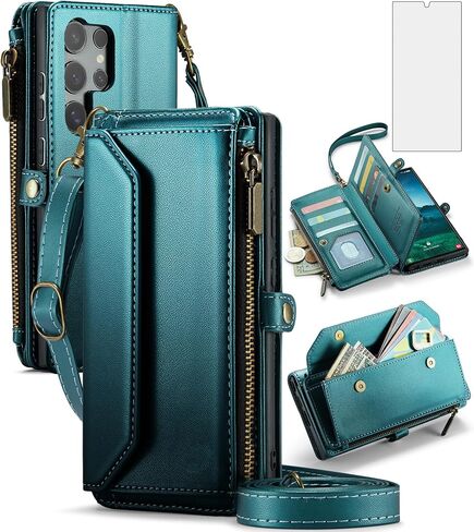 علبة الهاتف ASUWISH لـ Samsung Galaxy S25 Ultra 5G SHIPPER WALLET WALLET مع واقي شاشة زجاجي مقسى و FLIP RFID CORDITAL CARD CELLDER S25ULTRA 25S S 25 25ULTRA GIRS in Saudi Arabia