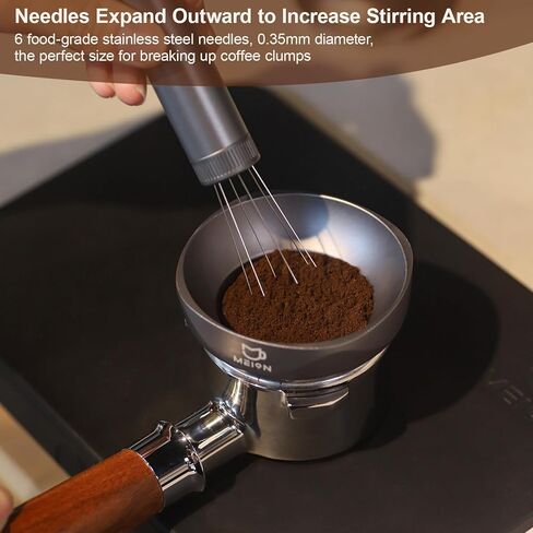 أداة توزيع Meion قابلة للسحب WDT Espresso Tool Espresso Estriprer ، 0.35 مم 6 إبر موزع القهوة مع 6 إبر قابلة للاستبدال ، وملحقات آلة الإسبريسو لباريستا (أسود ، V2) in Kuwait