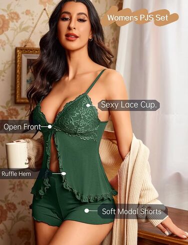 Avidlove بيجامة مجموعة ملابس نوم مثيرة للنساء لينة مشروط بيجامة مجموعات الخامس الرقبة الدانتيل كامي Pjs مجموعات مع السراويل in Kuwait