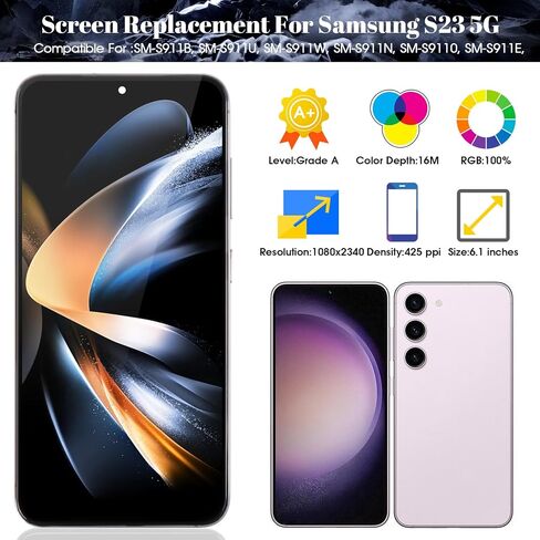 Incell for Samsung S23 5G Screen Replacement for Samsung S23 SM-S911U S911A S911W Display Digitizer Touch Screen Assembly (with Frame) (Black) in Saudi Arabia