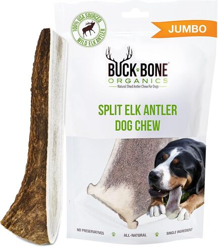 Buck Bone Organics Dog Chews, Elk Antlers for Dogs, Long Lasting Dog Bones for Aggressive Chewers, All Natural, No Preservatives, Wild Shed in The USA (Large 2 Pack) in Saudi Arabia