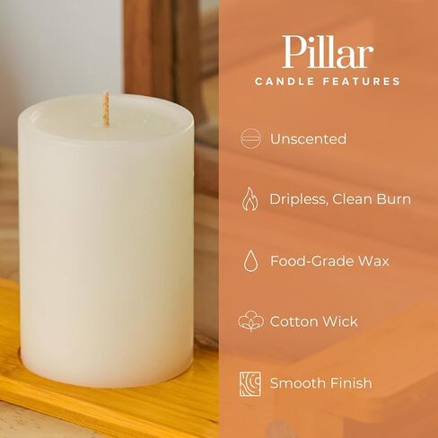 Simply Soson 3x6 inch Ivory Pillar Candles Set of 6, Smooth Texture, Unscented Ivory Candles, Dripless Candles, 3 inch Pillar Candles Ideal as Wedding, Parties, Spas, Dinner, Home Decoration, Church in Saudi Arabia