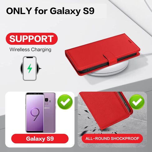 بالنسبة إلى حالة محفظة Samsung Galaxy S9 ، [RFID LOCKING] غلاف PU LEATHY مع حامل البطاقة ، علبة هاتف مغناطيسية لـ Galaxy S9 ، الأرجواني in Kuwait