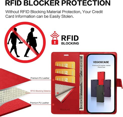 بالنسبة إلى حالة محفظة Samsung Galaxy S9 ، [RFID LOCKING] غلاف PU LEATHY مع حامل البطاقة ، علبة هاتف مغناطيسية لـ Galaxy S9 ، الأرجواني in Kuwait