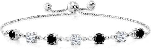 Gem Stone King 925 Sterling Silver Round White Moissanite and Blue Tanzanite Tennis Bracelet For Women (2.46 Cttw, Gemstone Birthstone, Round 4.5MM, Fully Adjustable Up to 9 Inch) in Saudi Arabia