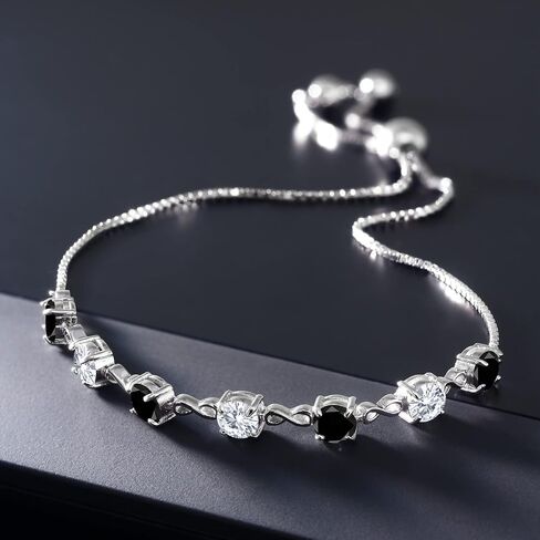 Gem Stone King 925 Sterling Silver Round White Moissanite and Blue Tanzanite Tennis Bracelet For Women (2.46 Cttw, Gemstone Birthstone, Round 4.5MM, Fully Adjustable Up to 9 Inch) in Saudi Arabia