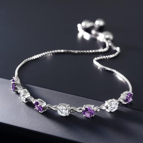Gem Stone King 925 Sterling Silver Round White Moissanite and Blue Tanzanite Tennis Bracelet For Women (2.46 Cttw, Gemstone Birthstone, Round 4.5MM, Fully Adjustable Up to 9 Inch) in Saudi Arabia