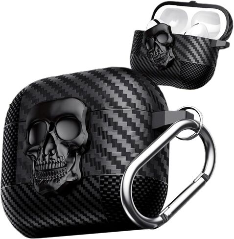 for AirPods 4 Gen 2024 Case Cover with Lock, Girls Boys Funny Skull Full Body Shockproof Hard Shell Protective Case with Carabiner Keychain for Airpods 4th Generation Skull Black in Kuwait