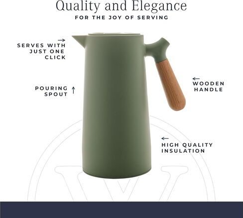 Wolff - Coffee Coffee Carafe - المشروبات الساخنة أو الباردة ، قارورة فراغ معزولة مزدوجة الجدران - موزع القهوة المقاوم للتسرب مع مقبض خشبي ، زجاجة ترموس للمشروبات الباردة - أبيض ، 34 فوفلوز/1L in Saudi Arabia