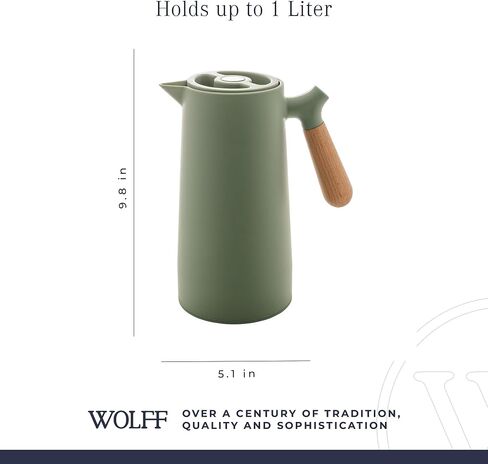 Wolff - Coffee Coffee Carafe - المشروبات الساخنة أو الباردة ، قارورة فراغ معزولة مزدوجة الجدران - موزع القهوة المقاوم للتسرب مع مقبض خشبي ، زجاجة ترموس للمشروبات الباردة - أبيض ، 34 فوفلوز/1L in Saudi Arabia