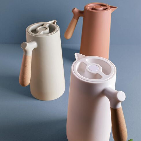 Wolff - Coffee Coffee Carafe - المشروبات الساخنة أو الباردة ، قارورة فراغ معزولة مزدوجة الجدران - موزع القهوة المقاوم للتسرب مع مقبض خشبي ، زجاجة ترموس للمشروبات الباردة - أبيض ، 34 فوفلوز/1L in Saudi Arabia