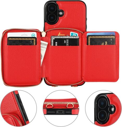Bocasal RFID Blocking Wallet Case for iPhone 16 Plus, Adjustable Crossbody Zipper Purse Case Card Holder with Kickstand Detachable Wrist Strap, PU Leather Flip Folio Case 6.7 Inch 5G (Mint Green) in Kuwait