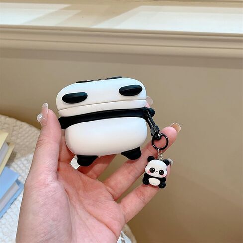 Wireless Charging Earphone Case Compatible with Airpods 4, Cute Animal Lying Panda Design Soft Silicone Full Body Protective Skin Cover, Kids Girls Women Cartoon Earbuds Accessories with Pendant in Kuwait