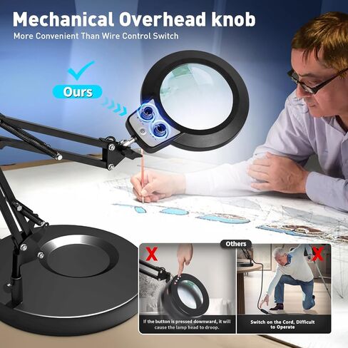 عدسة مكبرة KIRKAS 10X مع ضوء، KIRKAS أي أوضاع ألوان ومصباح مكبر LED خافت بدون خطوات مع مشبك، عدسة زجاجية مكبرة مضاءة بدون استخدام اليدين للحرف اليدوية وهواية قراءة اللوحة والعمل الوثيق in Kuwait