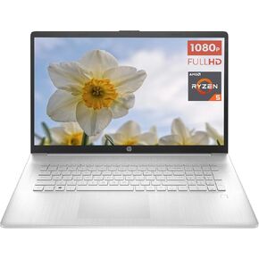 HP 17.3" 1920 x 1080 (Full HD) Laptop, AMD Ryzen 5 7430U(6 core), AMD Radeon Graphics, 8GB DDR4 RAM, 512GB SSD, HDMI, Wi-Fi 6, Bluetooth, Windows 11 S, Natural Silver, EAT 64GB USB Flash Drive