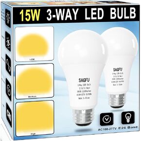 2-Pack 3 Way LED Light Bulbs 7W 15W 22W 3 Way Light Bulbs 980 2100 3080 Lumens Warm White 3000K 3 Way Bulbs Three Way A23 Led Bulbs E26 Medium Base for Bedroom Living Room Study 3