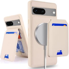 for Google Pixel 7a case with Credit Card Holder, fits Pixel 7a Phone Leather Case Wallet for Women Compatible Wallet Detachable 2-in-1 for Men-White Leopard