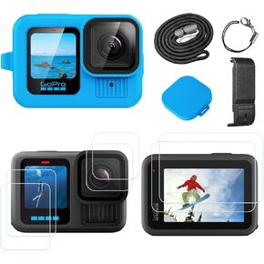 Silicone Sleeve Case for Go Pro Hero 13 Black, Battery Side Cover & Screen Protectors & Lens Caps & Lanyard for Hero 13 Black Accessories Kit (Blue)