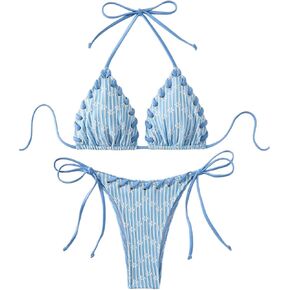 Floerns Women's Solid Halter Tie Side Bikini Set Two Piece Bathing Suit