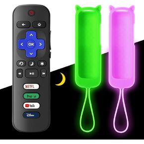 (2+1 Packs) Onebom Replacement Remote Control Only for Roku TV with Soft Silicone Cover (Glow in The Dark), Compatible for TCL Roku/Onn Roku/Sharp Roku/Philips Roku Smart TVs