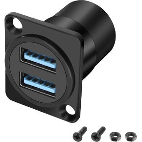 XMSJSIY USB 3.0 Panel Threaded Fixed Mount Adapter Dual USB Type-A Panel Mount Socket Female to Female with Anti-loosening Gasket 2-Port USB A Through Connector for Data Transfer/Charging (Round) in Saudi Arabia